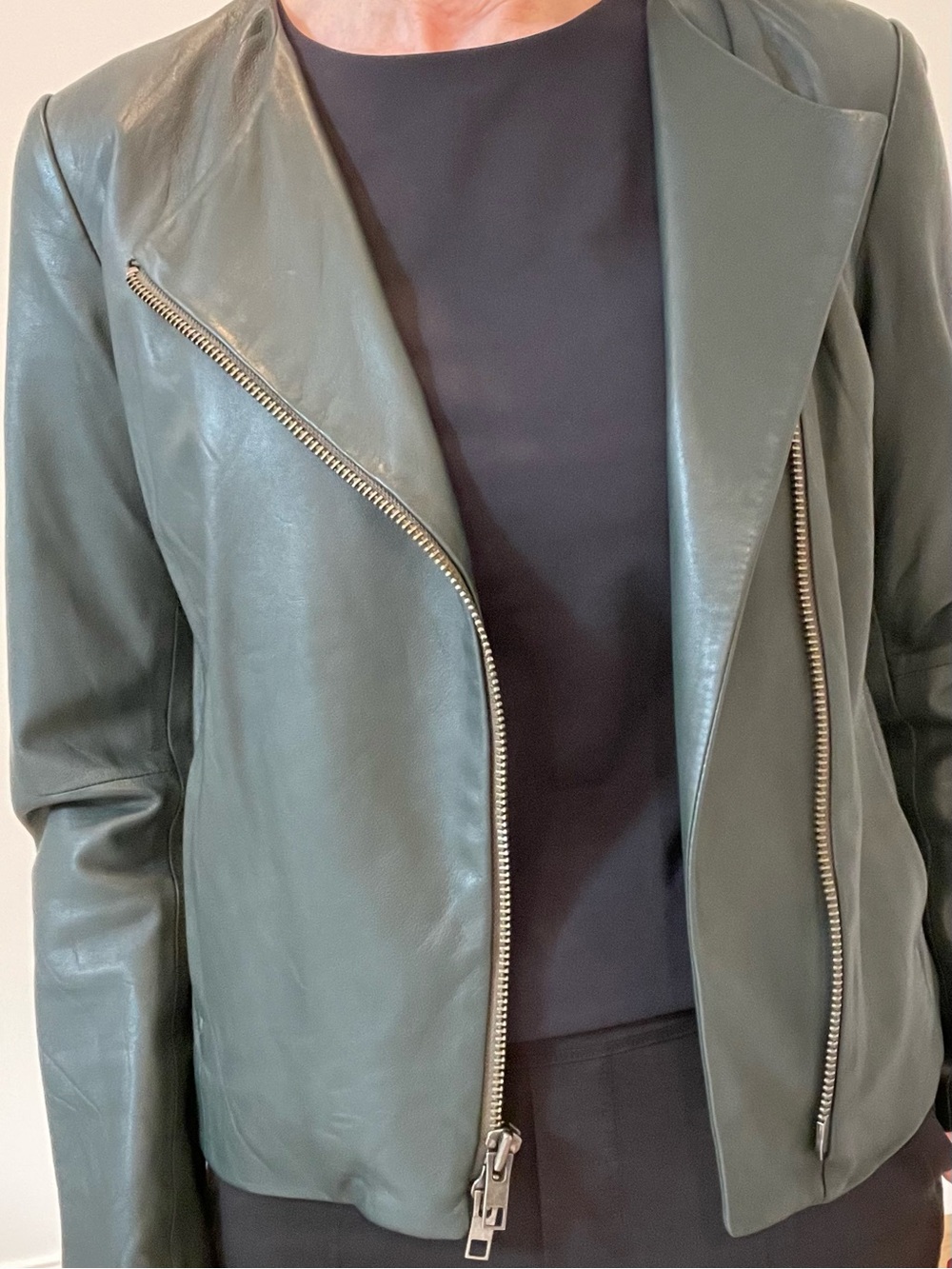 Vince Dark Green Leather Moto Jacket